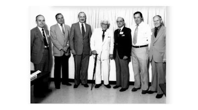 Winston Shelton, founder of Winston Industries with Colonel Harland Sanders of Kentucky Fried Chicken.