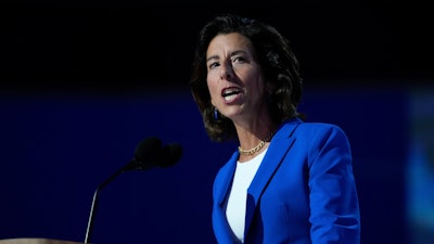 Gina Raimondo, U.S. Secretary of Commerce, speaks during the Democratic National Convention on Aug. 19, 2024, in Chicago.