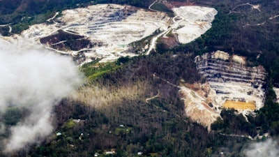 An aerial view of quartz mines in Spruce Pine, N.C., as taken from a plane on Monday, Sept. 30, 2024.