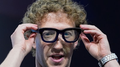 Mark Zuckerberg wears a pair of Orion AR glasses during the Meta Connect conference on Sept. 25, 2024, in Menlo Park, Calif.