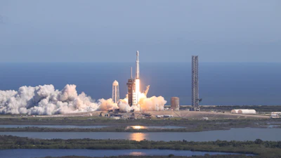 A SpaceX Falcon Heavy rocket carrying NASA’s Europa Clipper spacecraft lifts off from Launch Complex 39A at NASA’s Kennedy Space Center in Florida.