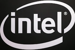 The logo of semiconductor chip maker Intel is pictured at the Paris games week in Paris, Nov. 4, 2017.