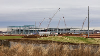 Construction continues on the first of two manufacturing plants as part of the BlueOval SK Battery Park in Glendale, Ky., Dec. 5, 2022.