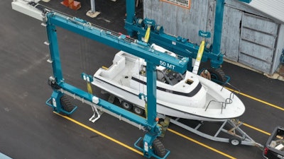 Marine Travelift’s new Electric Series boat hoists powered by American Battery Solutions (ABS).
