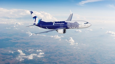 An Avia Solutions Group Boeing 737 jet.