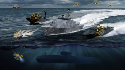 Autonomous naval vessel rendering.