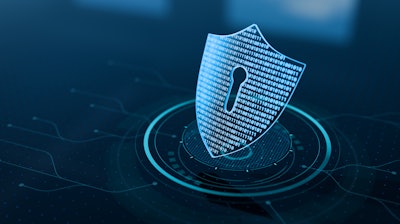 A cybersecurity shield logo.