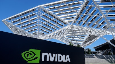 A sign to a Nvidia office building is shown in Santa Clara, Calif., on Aug. 7, 2024.