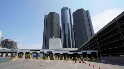 The Renaissance Center is shown near the Detroit-Windsor tunnel plaza in Detroit, Aug. 9, 2021.
