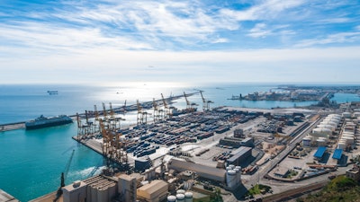An industrial cargo port in Barcelona, Spain.
