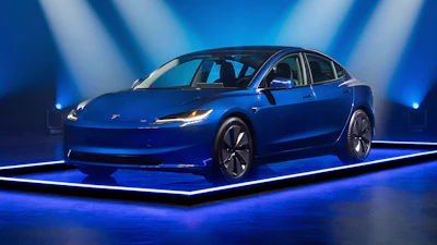 This photo provided by Edmunds shows the 2025 Tesla Model 3.