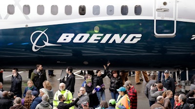A Boeing plane displayed during a debut for employees and media of the new jet in Renton, Wash. U.S., Feb. 5, 2018.