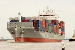 The Hong Kong-flagged container ship ASL Bauhinia off Melbourne, Australia, Nov. 13, 2022.