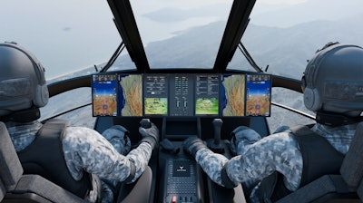 Rendering of Black Hawk helicopter cockpit powered by Skyryse's SkyOS universal flight operating system..