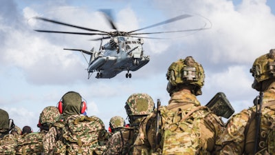 An Air Force helicopter with U.S. Military soldiers.