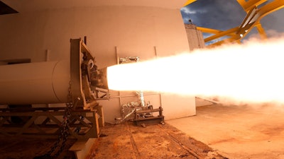 The second stage solid rocket motor completes a static fire test on November 21 in Elkton, Maryland.