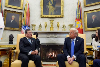 President Donald Trump speaks with Japanese Prime Minister Shigeru Ishiba in the Oval Office of the White House, Friday, Feb. 7, 2025, in Washington.
