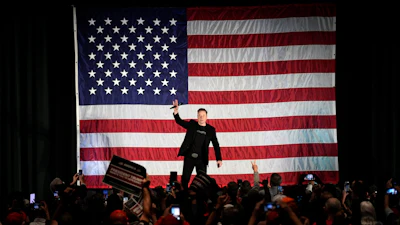 Elon Musk speaks as part of a campaign town hall in support of Republican presidential nominee former President Donald Trump in Folsom, Pa., Thursday, Oct. 17, 2024.