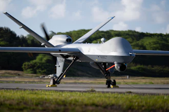 An MQ-9 Reaper aircraft is seen in Kaneohe Bay, Hawaii, United States, on Aug. 7, 2024.