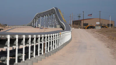 A 42-mile conveyor belt by Atlas Energy carries sand needed for hydraulic fracturing Wednesday, Feb. 26, 2025, in Kermit, Texas.