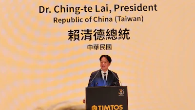 Taiwan President Lai Ching-te speaks at the TIMTOS 2025 opening ceremony.