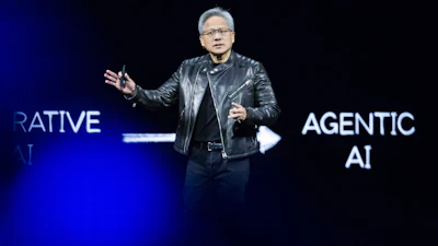 CEO Jensen Huang talks during the keynote address of Nvidia GTC Tuesday, March 18, 2025, in San Jose, Calif.