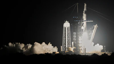A SpaceX Falcon 9 rocket with a commercial crew of four lifts off from pad 39A at the Kennedy Space Center in Cape Canaveral, Fla., Monday, March 31, 2025.