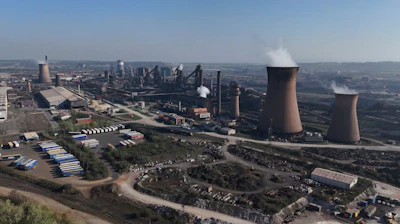 This screen grab from PA video shows a view of the British Steel plant in Scunthorpe, Lincolnshire, Saturday April 12, 2025.