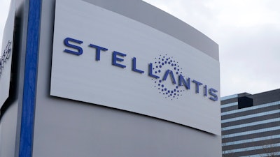 The Stellantis sign is seen outside the Chrysler Technology Center, Jan. 19, 2021, in Auburn Hills, Mich. Stellantis on April 26, 2023.