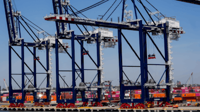 Shipping containers are seen at Port Jersey, Friday, April 18, 2025, in Jersey City, N.J.