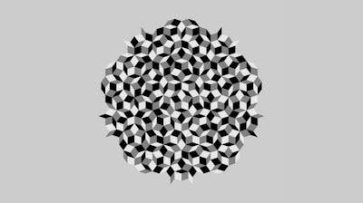 This Penrose tile pattern has some of the same properties as quasicrystals. Even though the image is made of a few identical basic shapes, the overall pattern never repeats.