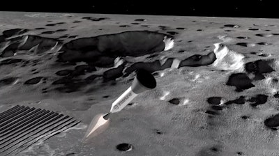 A rendering of a rocket with a capsule containing helium-3 being returned to Earth from the lunar surface.