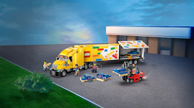 A LEGO truck being unloaded.