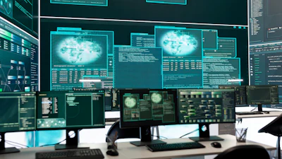 Governmental cyber defense and surveillance room.