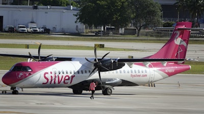 A Silver Airways turboprop is seen on the tarmac at Fort Lauderdale-Hollywood International Airport on Wednesday, May 14, 2025, in Fort Lauderdale, Fla.