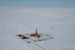 This 2019 aerial photo provided by ConocoPhillips shows an exploratory drilling camp at the proposed site of the Willow oil project on Alaska's North Slope.