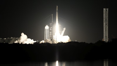 A SpaceX Falcon 9 rocket with a crew of four aboard a Dragon Spacecraft lifts off from pad 39A at the Kennedy Space Center in Cape Canaveral, Fla., Wednesday, June 25, 2025.
