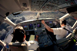 Flight deck of an airplane.