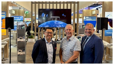 Commerce Director Joe Nguyen; Portal co-founder, CEO and CTO Jeff Thornburg; and Washington state representative Strom Pederson (21st Legislative District) at the 2025 Paris Air Show.