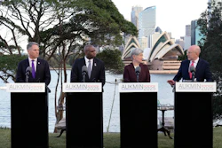 Australian Deputy Prime Minister Richard Marles, from left, Britain's Secretary of State for Foreign, Commonwealth and Development Affairs David Lammy, Australian Foreign Minister Penny Wong and Britain's Secretary of State for Defence John Healey hold a press conference at Admiralty House following the Australia-UK Ministerial Consultations (AUKMIN) in Sydney, Australia, Friday, July 25, 2025.