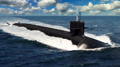 Columbia class submarine on surface.