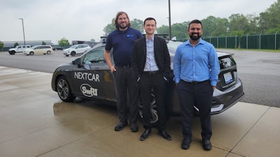 SwRI engineers — including (left to right) Robert Harold, Stas Gankov and Piyush Bhagdikar —demonstrated SwRI’s NEXTCAR vehicle at the June 5, 2025, ARPA-E Field Day event at the American Center for Mobility in Ypsilanti Township, Michigan.