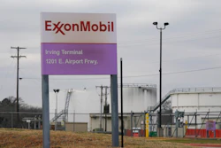 A sign marks the entrance to an ExxonMobil fuel storage and distribution facility in Irving, Texas, Jan. 25, 2023. Exxon Mobil reports earnings on Friday, Oct. 27, 2023.