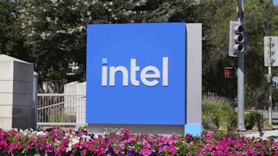 An Intel sign is shown at the chipmaker's global headquarters in Santa Clara, Calif. on Friday, Aug. 8, 2025.
