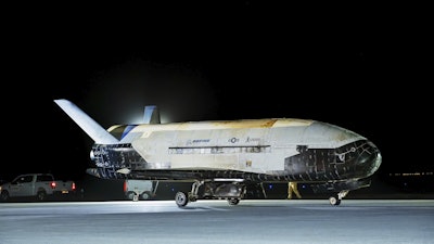 This photo provided by United States Space Force the X-37B Orbital Test Vehicle-7 (OTV-7), the U.S. Space Force's dynamic unmanned spaceplane, successfully deorbited and landed at Vandenberg Space Force Base, Calif., March 7, 2025.