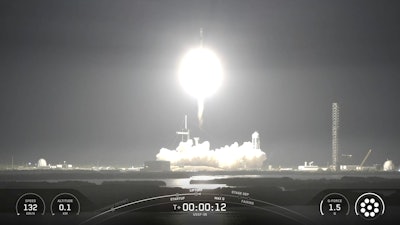 This image taken from a SpaceX live stream shows a U.S. military mini shuttle lifting off from Cape Canaveral, Fla., Thursday, Aug. 21, 2025.