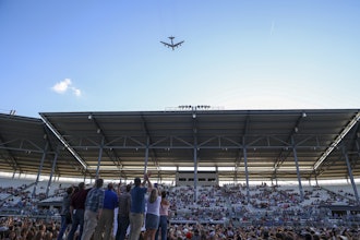 This photo provided by the North Dakota Governor's Office shows a B-52 bomber from Minot Air Force Base in a flyover at the North Dakota State Fair on July 18, 2025, in Minot, N.D.