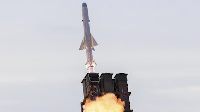 In this photo provided by the Australian Department of Defense, a Japanese Type 12 surface-to-ship missile is launched by the Second Artillery Brigade of the Japan Ground Self-Defense Force at Beecroft Weapons Range near Jervis Bay, Australia, on Tuesday, July 22, 2025, as part of Talisman Sabre, a biennial joint exercise involving 19 nations and 35,000 military personnel.
