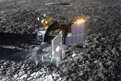 A rendering of Astrolab's FLEX Lunar Innovation Platform (FLIP) rover on the Moon after egress from Astrobotic's Griffin lander.