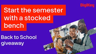 University students are encouraged to enter the DigiKey Back to School Giveaway to win prize packages.